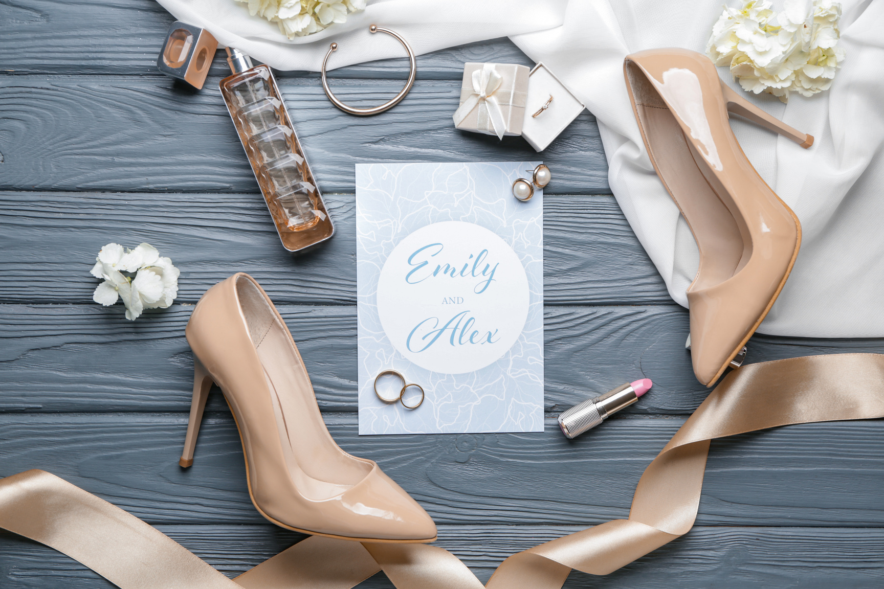 Wedding Invitation on Wooden Background