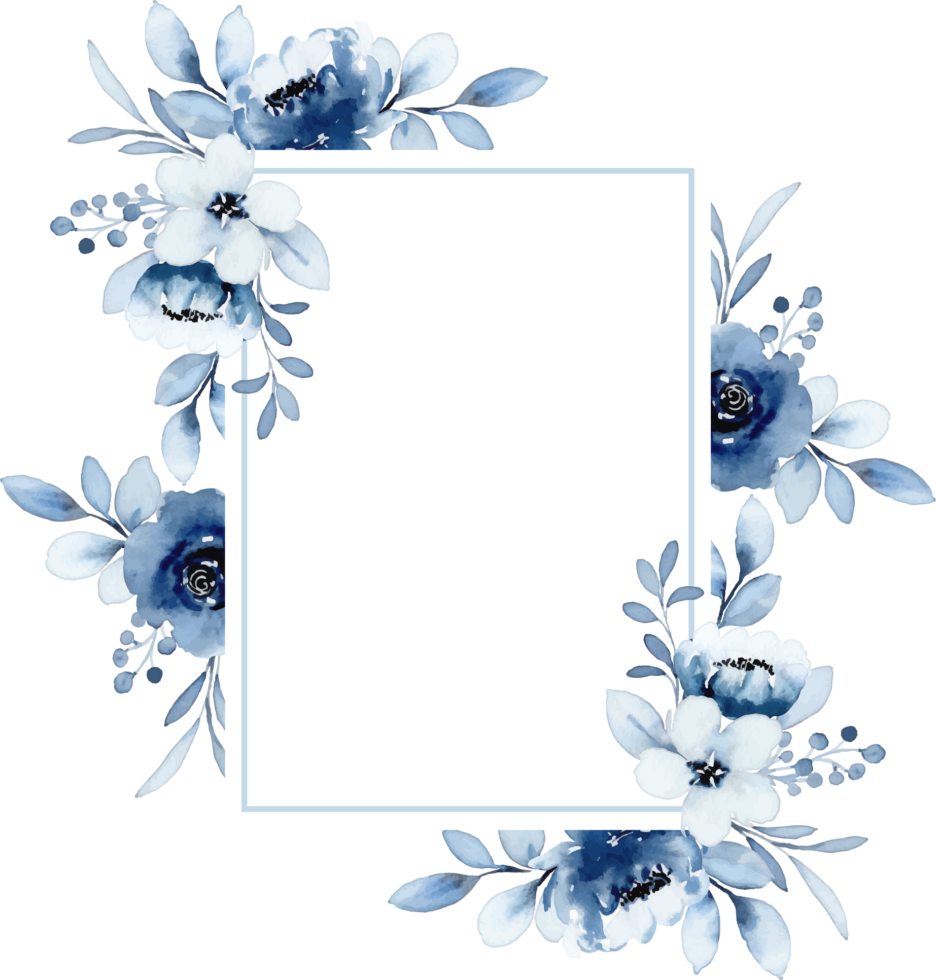 Blue floral watercolor frame