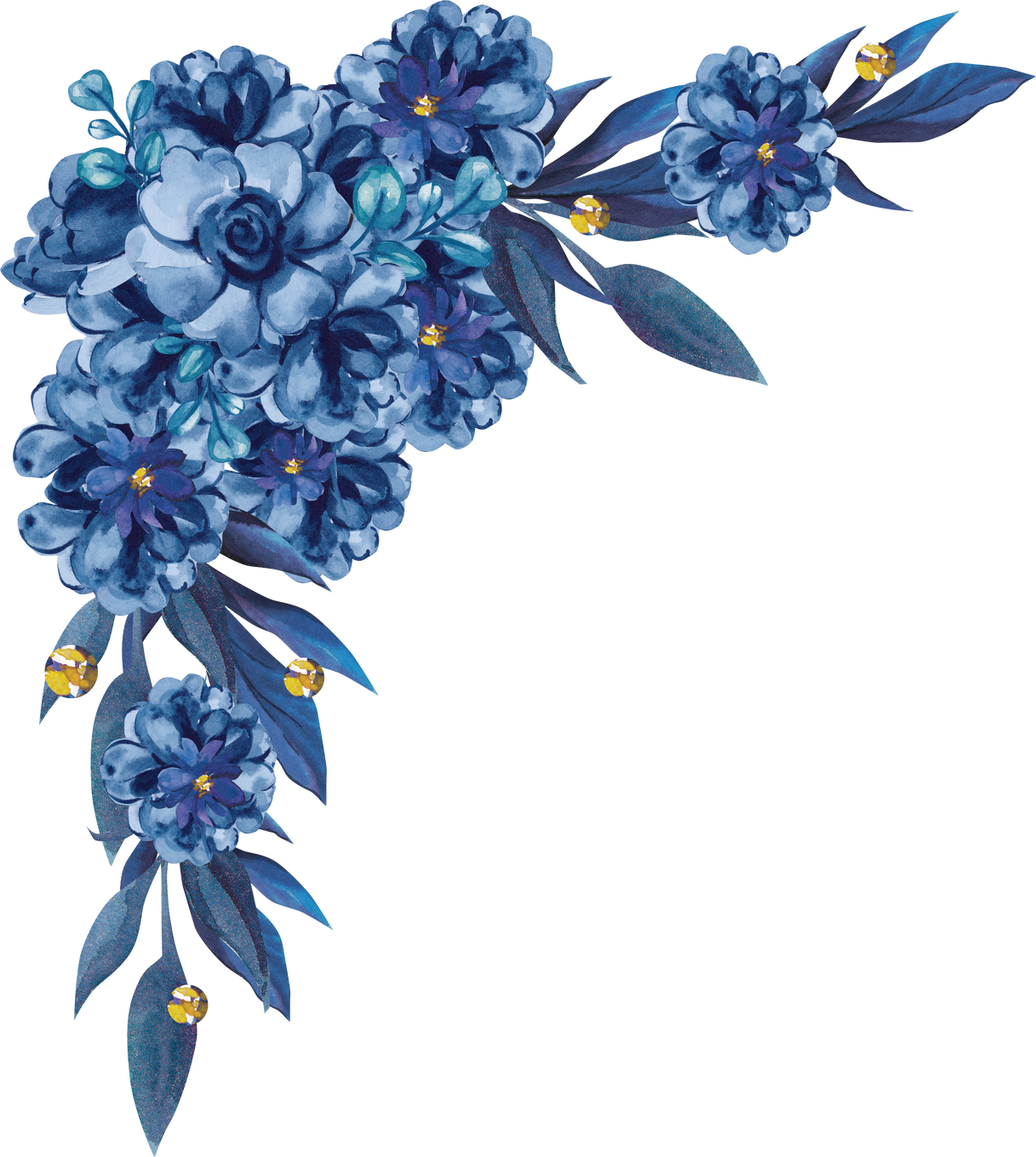 Blue Flower Rose Floral Border Arrangement Watercolor Frame
